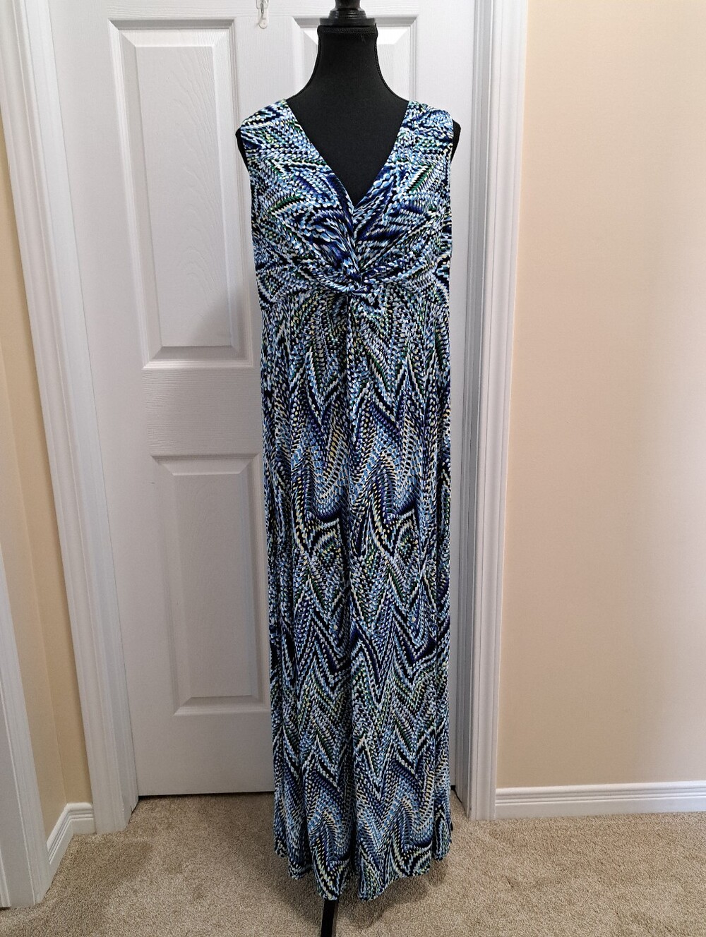 Mario Serrani Maxi Dress Abstract Print Sleeveless Blue Multi Colour Large
